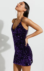Salome Mini Dress - Bodycon Sequin Dress in Purple
