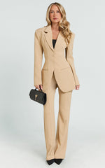 Seville Blazer -  Long Line Notched Lapel Blazer in Beige