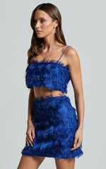 Shelby Top - Strappy Fringe Crop Top in Cobalt Blue