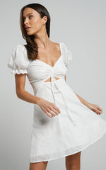 Soft Mention Mini Dress - Puff Sleeve Dress in White Floral