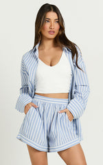Tori Shorts - High Waist A Line Stripe Shorts in Light Blue Stripe