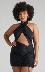 Sorcha Mini Dress - Halter Neck Bodycon Dress in Black